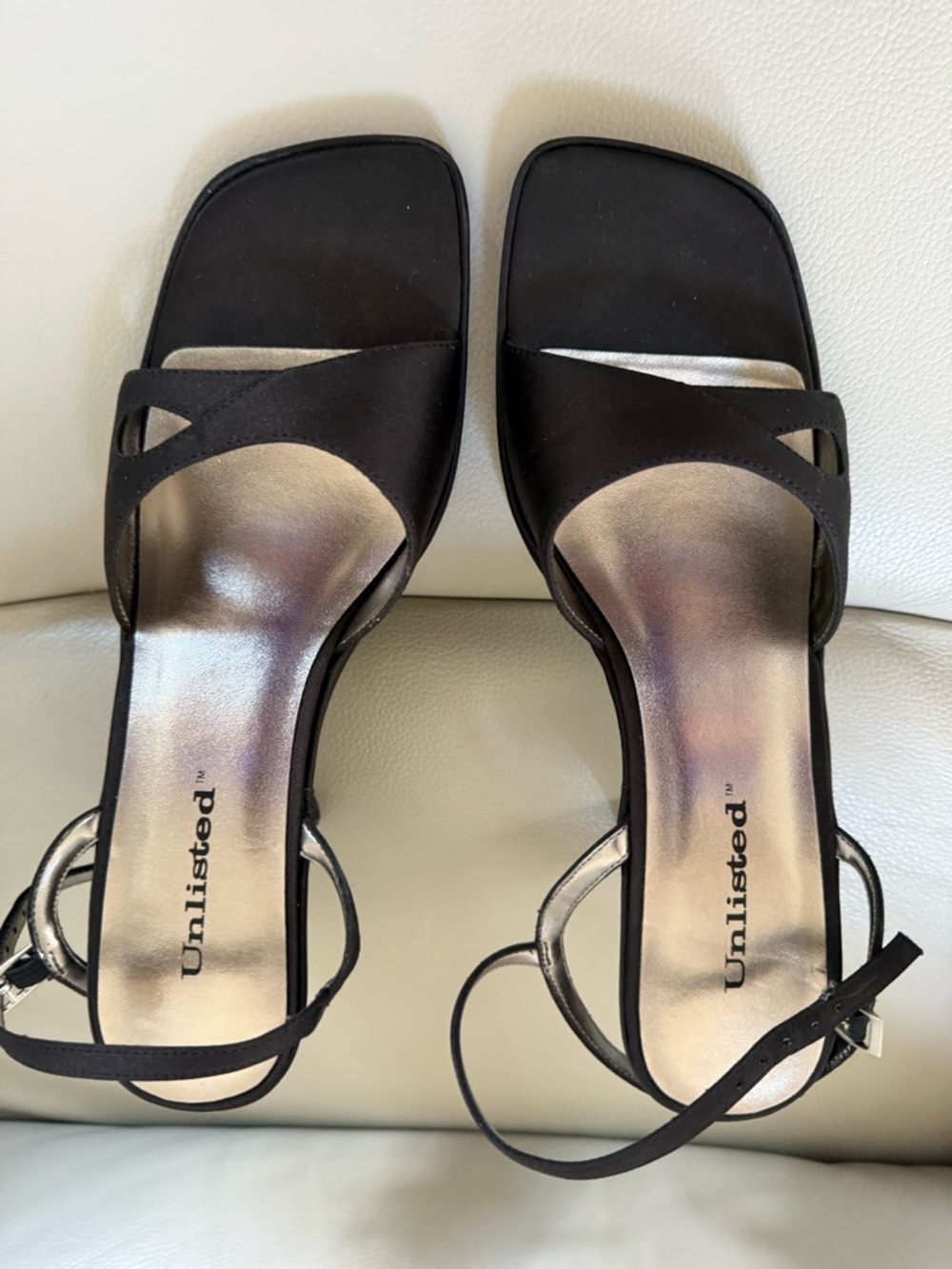 Black Unlisted Satiny Ankle Strap Dress mini Platform Sandal